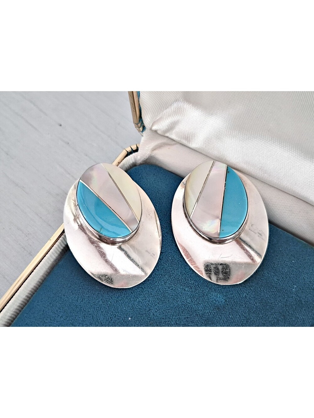 Vintage Sterling Silver Southwestern Multi-stone Inlay Chunky Earrings